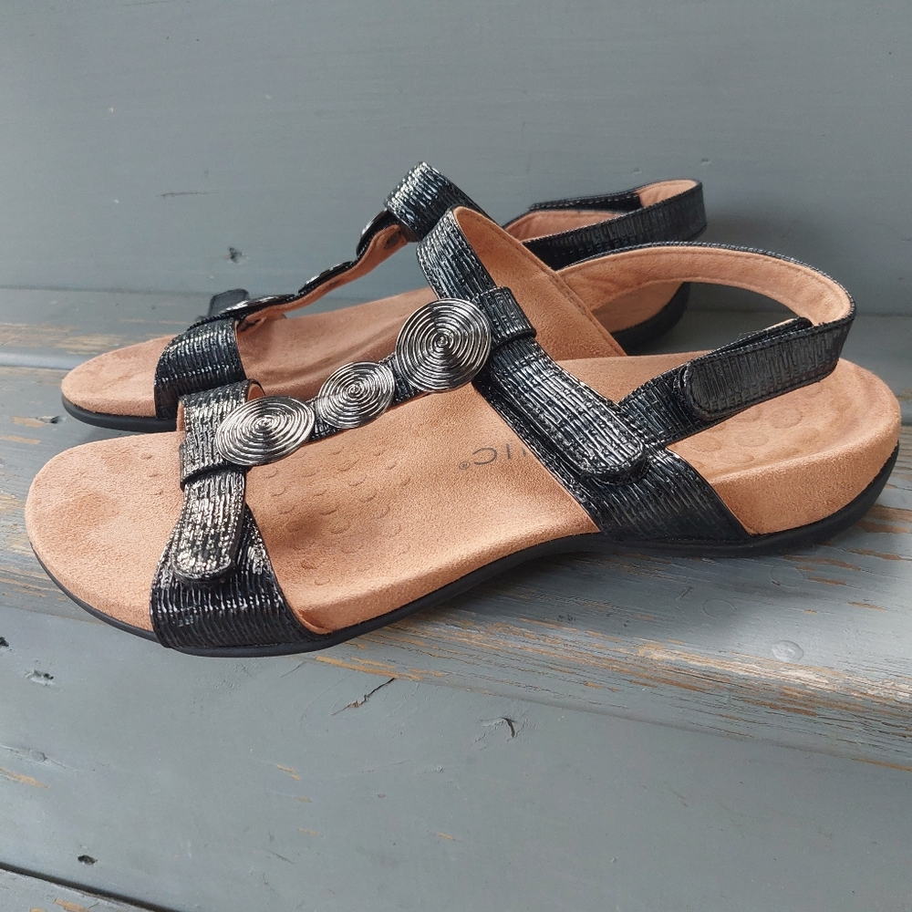 Vionic Farra II Medallions Women's Sandals Sz 8W Black Strappy Orthotic Comfort - Picture 3 of 9